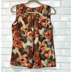 Talbots Silk Floral Sleeveless Top Size 8 Pleats Tropical Hawaiian Resort Career